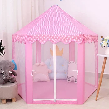 Детска играчка палатка Портативен сгъваем принц, Принцеса палатка Детски замък на игралната къщичка подарък на бебето Открит плаж, палатка с цип подаръци за момичета
