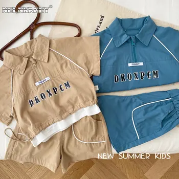 Стилни Летни дрехи за деца, за най-малките момчета от 0 до 6 години, Поло Риза с принтом Азбука + Модни Шорти, Разход на детски комплект от 2 теми