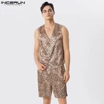 INCERUN 2023, Ежедневни сексуални нови мъжки комплекти, жилетки без ръкави, къси панталони, на мода, лидер на продажбите, мъжки комплекти от две части с леопардовым принтом, S-5XL