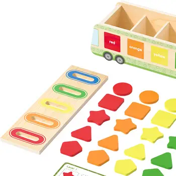 Дървена Играчка за Сортиране по Цвят и Форма, 25 Геометрични Блокове и 14 Карти, Игра с Откриване на форми и Цветове за Подаръци за рождения Ден на Децата