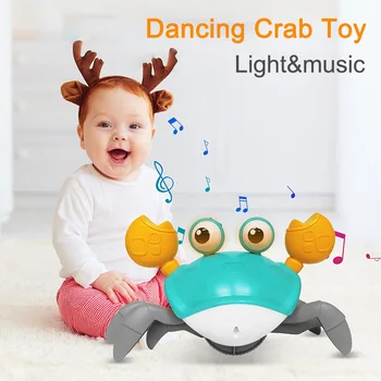 Ползающий раци Детски играчки с музикалната led подсветка Музикални играчки за деца Автоматично избягват препятствия Интерактивни играчки за деца