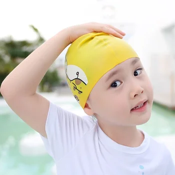 Детска шапка за плуване, за нова детска мультяшная скъпа шапка за плуване, силиконова водоустойчива защита на ушите, слънцезащитен крем за мъже и жени