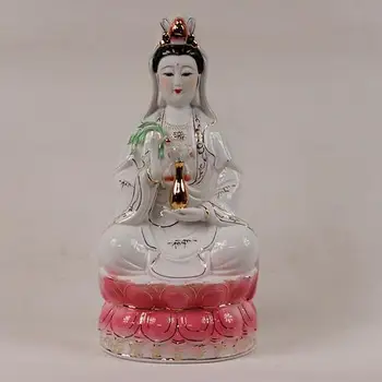 Керамични, седнала на лотосе будистки божествеността на Бодхисатва Гуаньинь, статуя на Буда, фигурки, украси ~