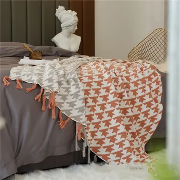 Вязаное одеяло с пискюл, одеяла в скандинавски стил, памук мек калъф за дивана, покривки за легла, начало декор, одеало Deken Cobertor