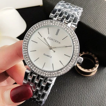 Relogio Feminino Нови часовници с кристалалми и диаманти, луксозни сребърни дамски часовници, Модни дамски часовници, изцяло метална часовници, часовник Saat
