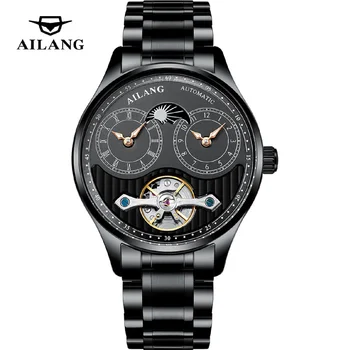 AILANG 2023 Модерен мъжки черни напълно стоманени механични мъжки часовници, светещи кухи водоустойчиви часовници, автоматични часовници 8607