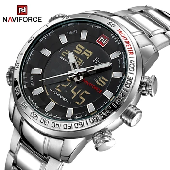 NAVIFORCE Модерен спортен часовник с хронограф за мъже, военни водоустойчиви леки цифрови ръчен часовник от неръждаема стомана, мъжки часовник 2022