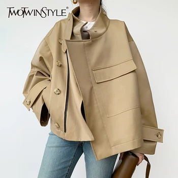 TWOTWINSTYLE, свободна яке с джобове в стил мозайка, дамско яке с ревера и дълъг ръкав, ежедневни обикновена якета, дамски пролетната мода, нови дрехи