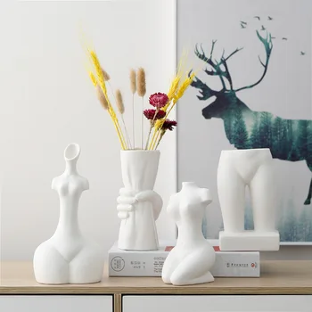 Бяла керамична ваза ваза за бродерия, за поставяне на сухи цветя, творческа декорация за дома в скандинавски стил керамична ваза украса за дома