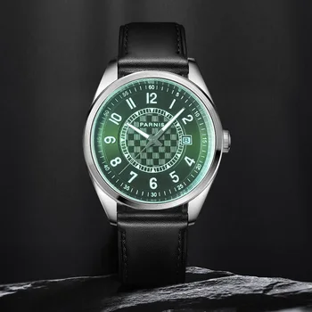 Parnis 40 мм, Зелен циферблат Механични-автоматични мъжки часовници Miyota 8215 висок клас марка Сапфирен кристал 2021 Луксозни ръчни часовници с високо качество