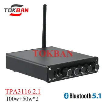 Tokban D210B TPA3116 с 2.1-канален Цифров Усилвател 100 w + 50 W * 2 Корекция на високите честоти и басов звук Bluetooth 5,0 5,1 Усилвател клас D HIFI
