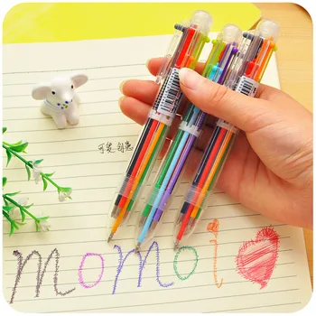 Корейски канцеларски материали, творчески 6 цвята, забавни мастило, прибиращ се химикалка писалка за детски подаръци, эсколар, канцеларски материали, ученически пособия