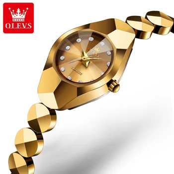 OLEVS дамски часовници с огледало във формата на диамант, ръчен часовник от вольфрамовой стомана с диаманти, луксозни и елегантни кварцови часовници за жени, комплект гривни, подарък