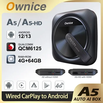 Ownice A5 Android TV Box Безжичен Адаптер CarPlay Android Auto Dongle Ai Box с 4G LTE HDMI за Домашно iPTV телевизия Netflix, Youtube