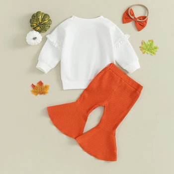 Есенно-зимни дрехи за малките момичета, блузи с кръгло деколте и букви във формата на тиква, разкроена панталони, дрехи за малките момичета за Хелоуин