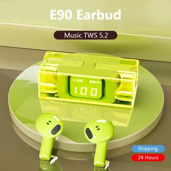 Безжични слушалки E90 Прозрачни Напълно Bluetooth 5.3 слушалки led дисплей Спортни слушалки Hi Fi Стерео музикални слушалки с микрофон