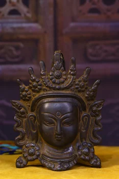 Колекция тибетски храм 6 инча, стара бронзова зелена маска на Тара, амулет Дхарма, зала за поклонение, градска къща, екзорсизъм