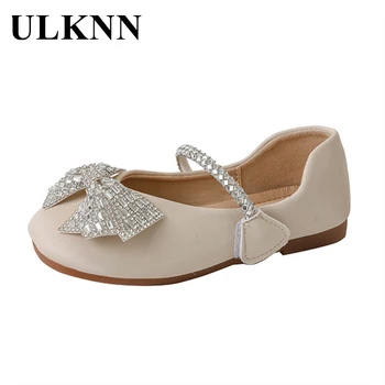 ULKNN/ балет апартаменти с кристали за момичета; Колекция 2023 г.; Летни детски фини обувки на Принцесата; Детска Мода Ежедневни обувки в Бежов цвят ; Размер на 23-36
