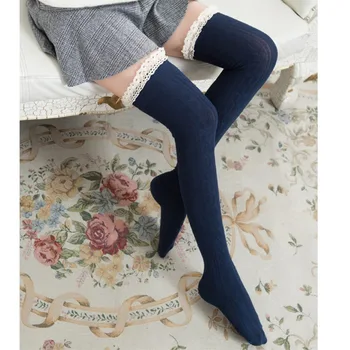 Чорапи над Коляното, Дамски Дантелени Чорапи, Дълги Чорапи За Момичета, Памучни Дамски Чорапи до бедрото, Ежедневни Обувки Harajuku