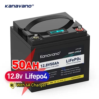 Акумулаторна батерия Kanavno 12V Deep Cycle LiFePO4 с дълбок цикъл на работа е 12.8 V 50Ah Life Cycles 4000 с Вграден BMS за Слънчевата система