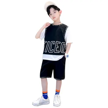 Ново записване, комплекти за лятна ежедневни облекла за момчета, корейски детски спортни шорти с къс ръкав, комплект от две части, модерен градинска облекло