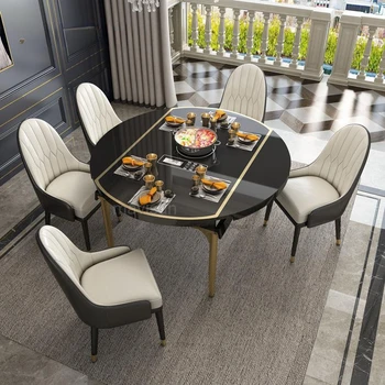 Лесен луксозен модерен скандинавски кръгла трапезна маса, сгъваема въртящи се, домакински малогабаритна индукционная минималистичная ресторанная мебели