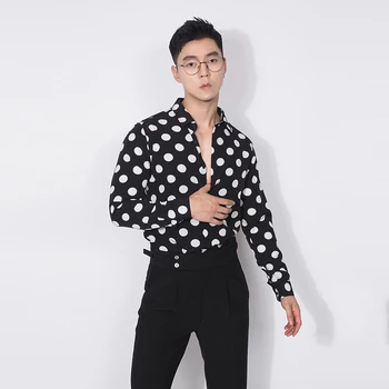 Новост 2023 г., мъжки дрехи за модния подиум, корейската версия, облегающая риза на точки с дълъг ръкав, костюми