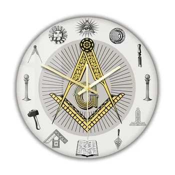 Масонская борса Бял квадратен компас с масонскими символи стенни часовници Freemason Необичайни часове за домашен интериор безшумни кварцов стенен часовник