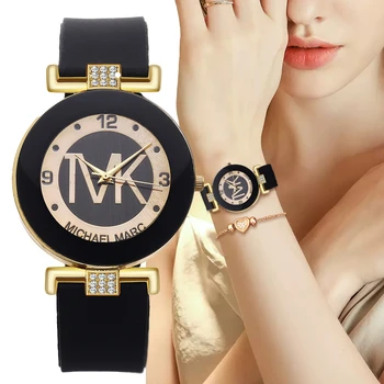 Модни дамски часовници на марката TVK, прости луксозни часовници с кристали за жени, кварцови часовници, ежедневни дамски часовник с каишка силикон