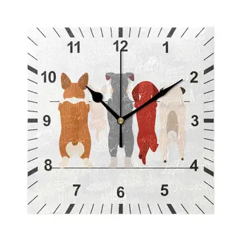 Квадратен стенен часовник с шарени сладки анимационни кучета, не тикающие безшумни висящи стенни часовници, работещи на батерии, тихи настолни часовници Арт декор