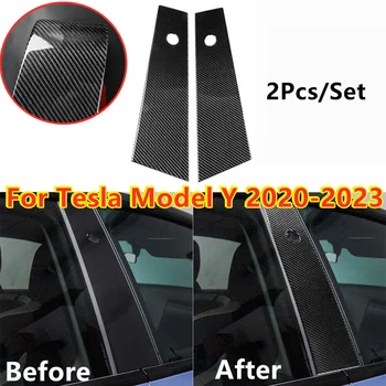 2 бр., тампон на прозорец B-образен стълб от настоящето въглеродни влакна за Tesla Model Y 2020 2021 2022 2023
