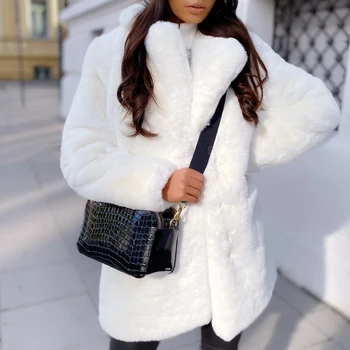 Елегантни обикновена якета са с джобове, зимни офис флисовые топли якета за крайградски пътувания, модно дамско вълнено палто с поло и дълъг ръкав