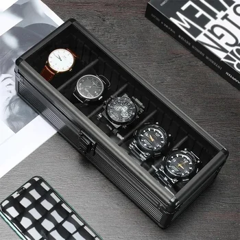 5 слота, алуминиеви кутии за съхранение часа, голяма кутия, мъжки луксозен часовник, органайзер, витрина, калъф за часа, идеи за подаръци, калъф