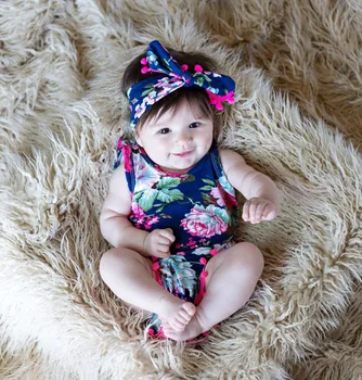 Комплект дрехи за новородени момичета с цветен модел, гащеризон, слънцезащитен костюм, PP02