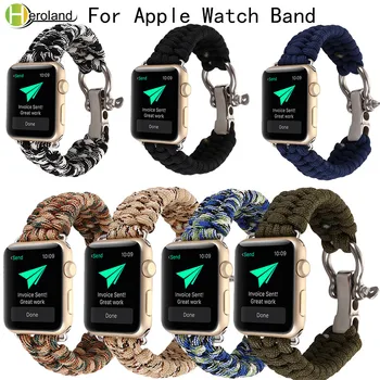 Сплетен Въженият найлонов ремък за часа на Apple Watch band 42 мм 38 мм За Оцеляване На Открито Каишка от Свистком за iwatch 4/3/2/1 каишка