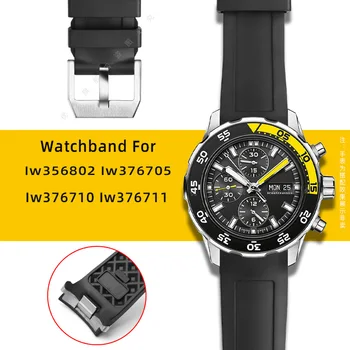 Водоустойчив Черен каишка за часовник От Висококачествена Фторокаучука, Силиконов Ремък За часа 22 мм За I-WC Aquatimer Family IW3768/3290/3568/3767
