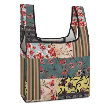 2 бр. Индивидуални печатна чанта за пазаруване с блокиране на цветове, екзотични цветя чанта за пазаруване, ежедневни дамски чанта за пазаруване, адаптивни модел