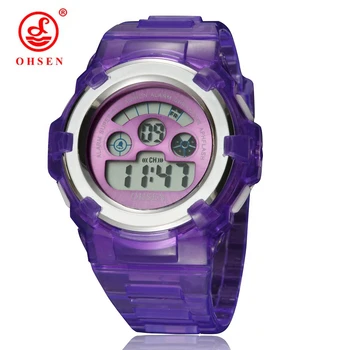 Цифрови детски дамски часовници, детски led спортни водоустойчив ръчен часовник, модни лилаво силиконови ръчни часовници за момичета и момчета, 7 цвята