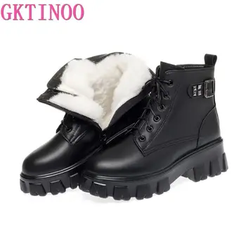 GKTINOO/дамски зимни обувки; обувки от естествена кожа; новост 2023 г.; модни топли обувки от естествена вълна; женски ботильоны на дебела подметка;