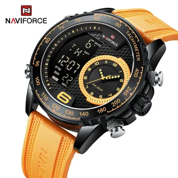 Мъжки часовници марка NAVIFORCE, силикон каишка, хронограф, цифрови кварцови часовници, модни светещи водоустойчив часовник 2023