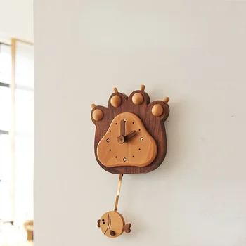 Стенен часовник във формата на риба и мечи лапи, креативни подаръци, декоративни стенни часовници за всекидневна, декоративни окачени часовници, стенни часовници