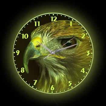 Златен орел led стенни часовници с осветление Aquila Chrysaetos Начало Декор Природа Ястреб Небето Граблива птица Светещи стенни часовници