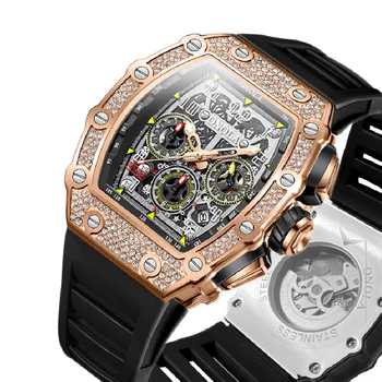2023 Нови Луксозни Мъжки часовник ONOLA Уникален Модерен Дизайн, С Диамантена Инкрустация, Автоматични Механични Водоустойчив Ръчен Часовник За Мъже