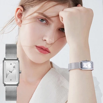 2023 Нови часовници за жени е модерен квадратен каишка от неръждаема стомана, красива гривна, водоустойчив кварцов ръчен часовник с висулки