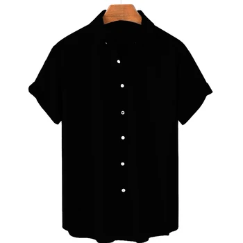 Однотонная мъжка риза с ревера тенденция градинска облекло с къси ръкави, ежедневни облекла, свободен топ голям размер, хавайски облекло