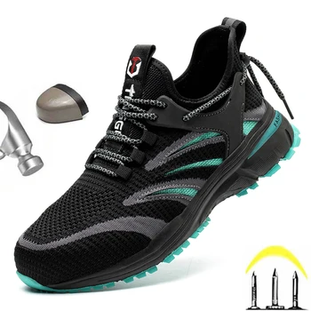 Мъжки работна обувки, обувки със стоманени пръсти, безопасни мъжки маратонки, лека защитни обувки за мъже, ежедневни работни обувки, безплатна доставка 2021
