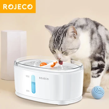 ROJECO Автоматичен безжичен котешки чешма за вода, двойна пиенето за котки, чешма за питейна вода за котки, кучета, аксесоари за диспенсера за вода за домашни любимци