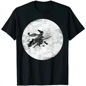 Забавна тениска с костюм на вещица с метла на Луната, мъжки дрехи, градинска облекло, подарък тениска, графични тениски от памук за всеки ден, четири сезона