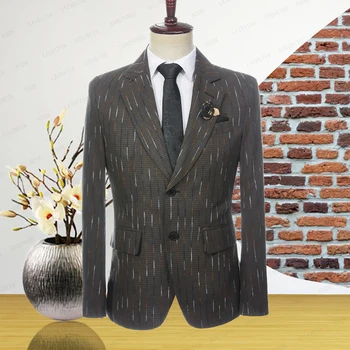 Кафяв блейзър мъжки костюм и лацканом в цветна ивица, оборудвана, за официална бизнес партита 2023, едно сако, палто