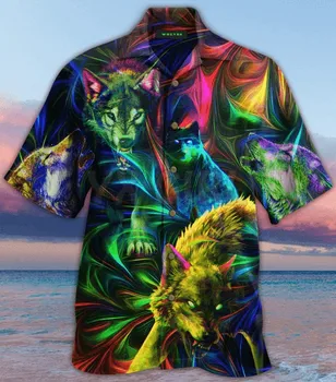 Хавайска риза Amazing Wolves, хавайска риза с 3D принтом, мъжки и дамски ежедневни риза в стил харадзюку, унисекс